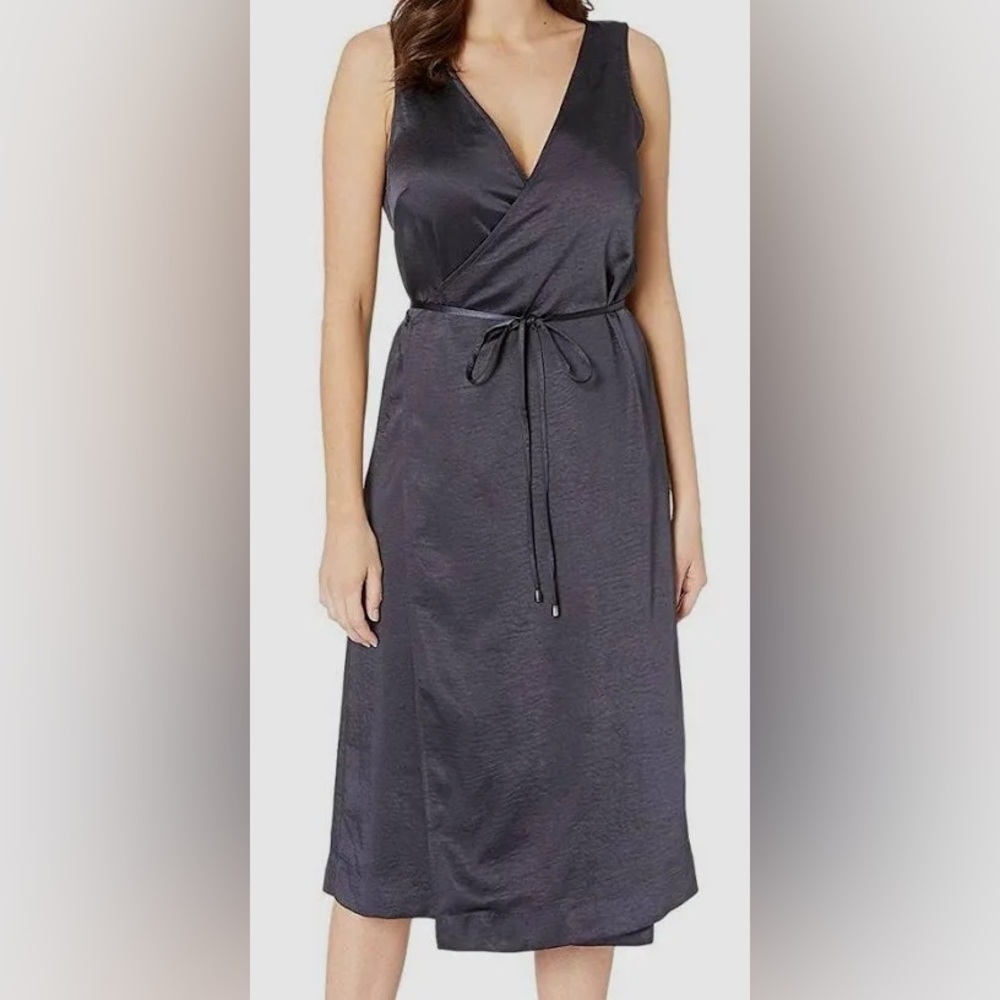 Lilla P Navy V-Neck Sleeveless Satin Wrap Dress NWT